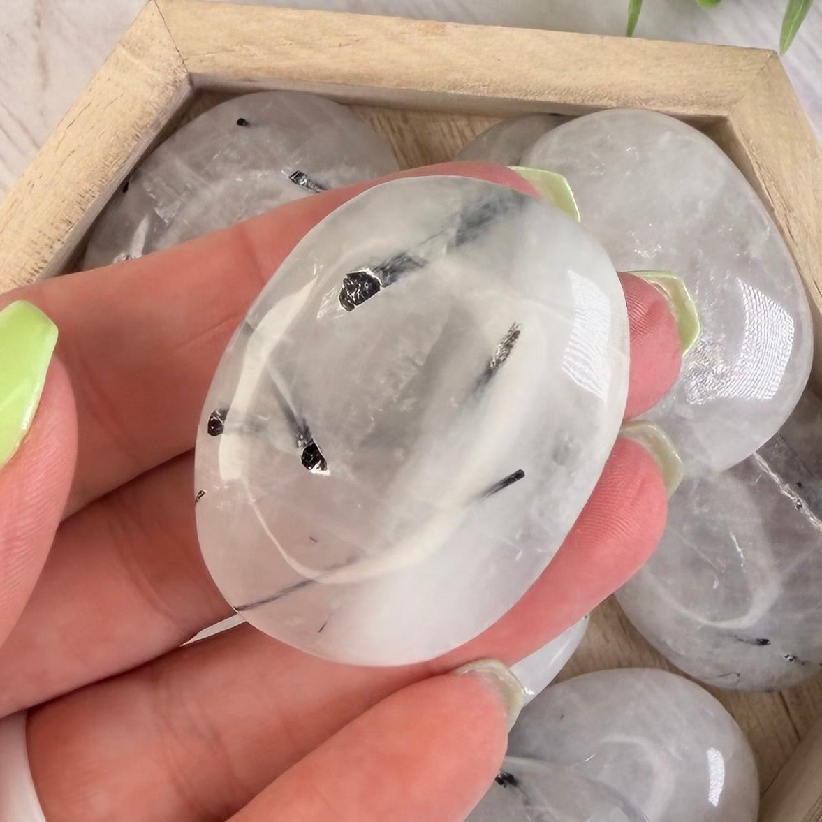 One (1) Tourmalinated Quartz Palm Stone