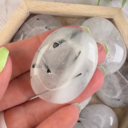 One (1) Tourmalinated Quartz Palm Stone