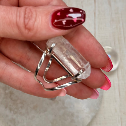 Stunning Lemurian Quartz Adjustable Silver Ring from Brazil