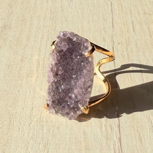 Gorgeous Amethyst Druzy Adjustable Gold Ring from Brazil