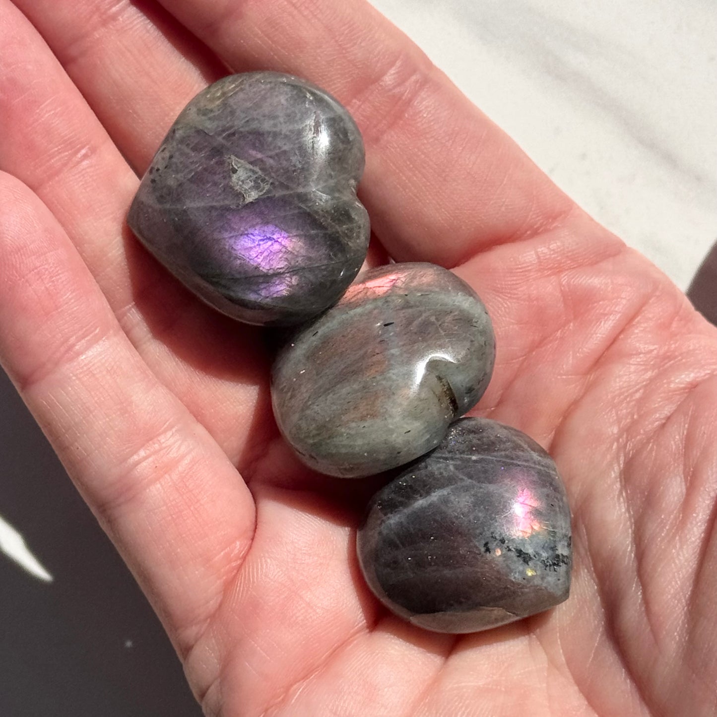 One (1) Small Puffy Labradorite Heart Carving