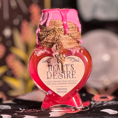 Handmade "Heart's Desire" Glass Kinetic Potion Bottle w/ Rose Quartz Crystals