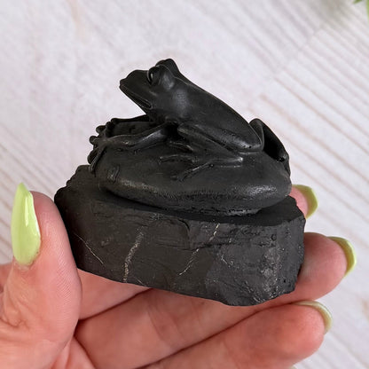 Karelian Shungite Frog Carving - EMF Protection Statue
