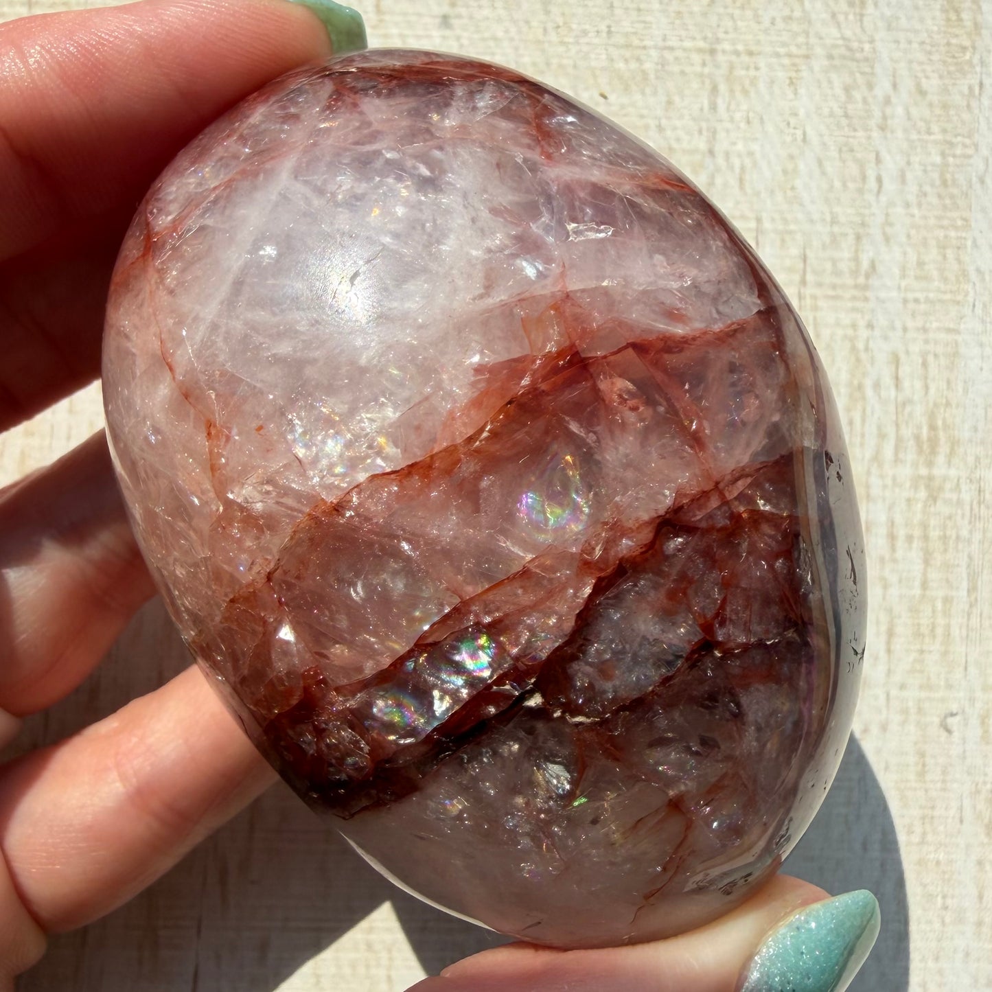 Fire Quartz Palm Stone | Hematoid Quartz | Option H