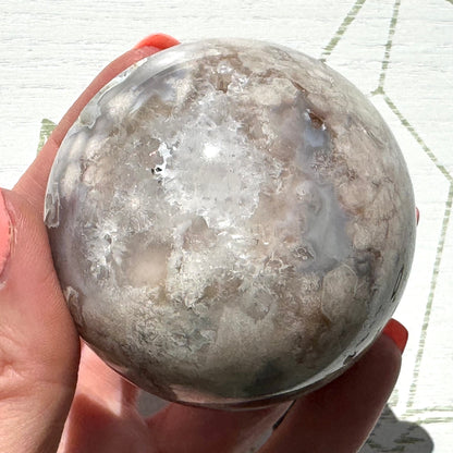 Rare Black Flower Agate Sphere from Madagascar