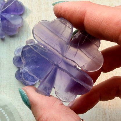 Purple Fluorite Shamrock Carving | Natural Crystal Lucky Charm