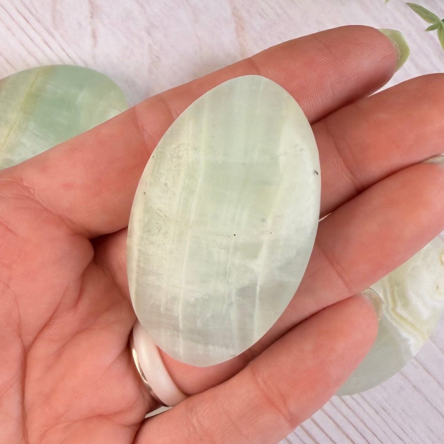 One (1) Pistachio Calcite Palm Stone | Intuitive Select
