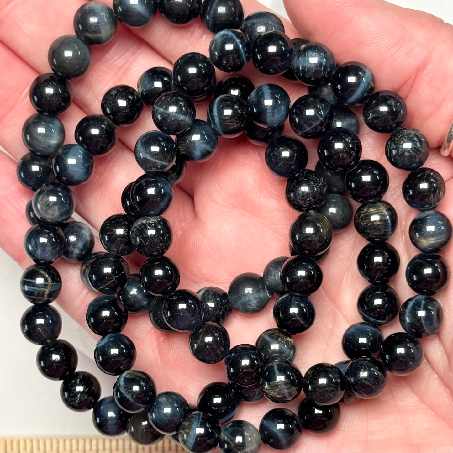 One (1) Beautiful High Quality Hawk's Eye Bracelet from South Africa (8mm Bead)