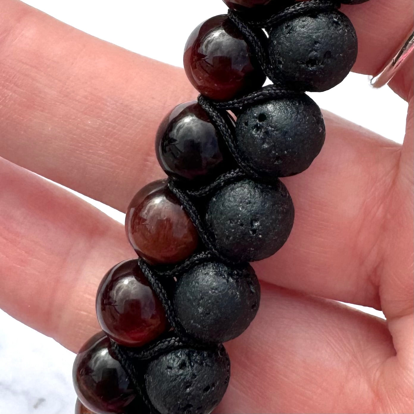Red Tiger's Eye (Dragon's Eye) with Lava Stone Double Bracelet from China