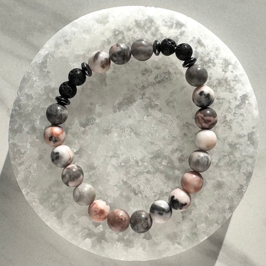 Pink Zebra Jasper w/ Lava Stone Bracelet (8mm Bead)