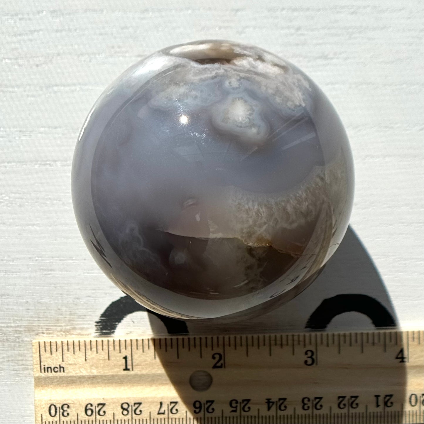 Blue Chalcedony with Flower Agate Sphere from Madagascar