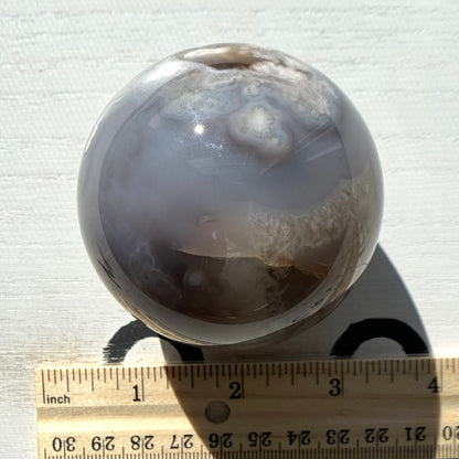 Blue Chalcedony with Flower Agate Sphere from Madagascar