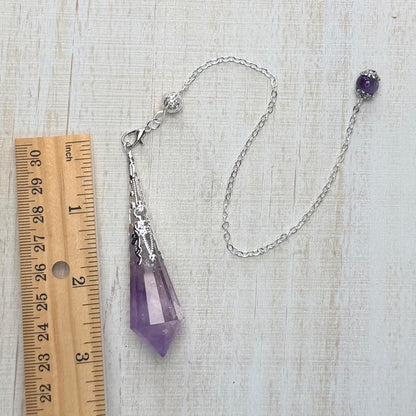 Faceted Crystal Point Pendulum with Silver Filigree Cap | Dowsing & Divination Pendulum
