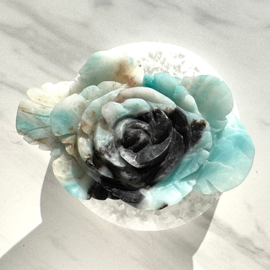 Blue Aragonite Rose Carving
