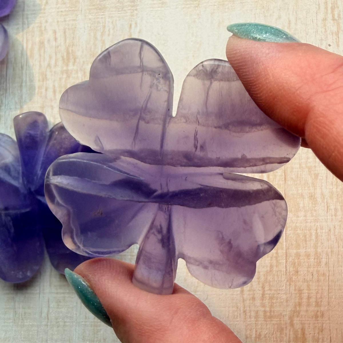 Purple Fluorite Shamrock Carving | Natural Crystal Lucky Charm