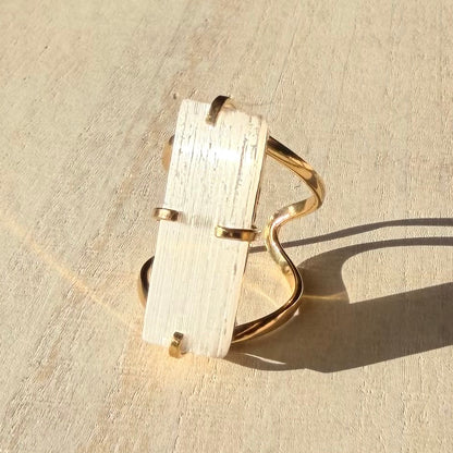 Beautiful Selenite Adjustable Gold Ring from Brazil