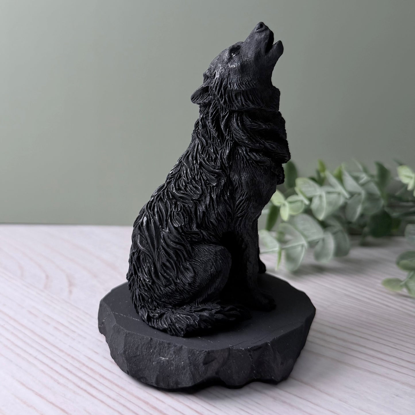 Karelian Shungite Howling Wolf Carving - EMF Protection Statue