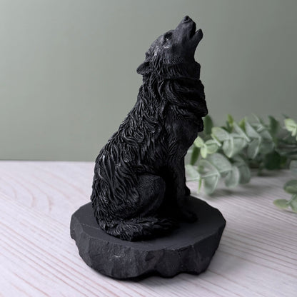 Karelian Shungite Howling Wolf Carving - EMF Protection Statue