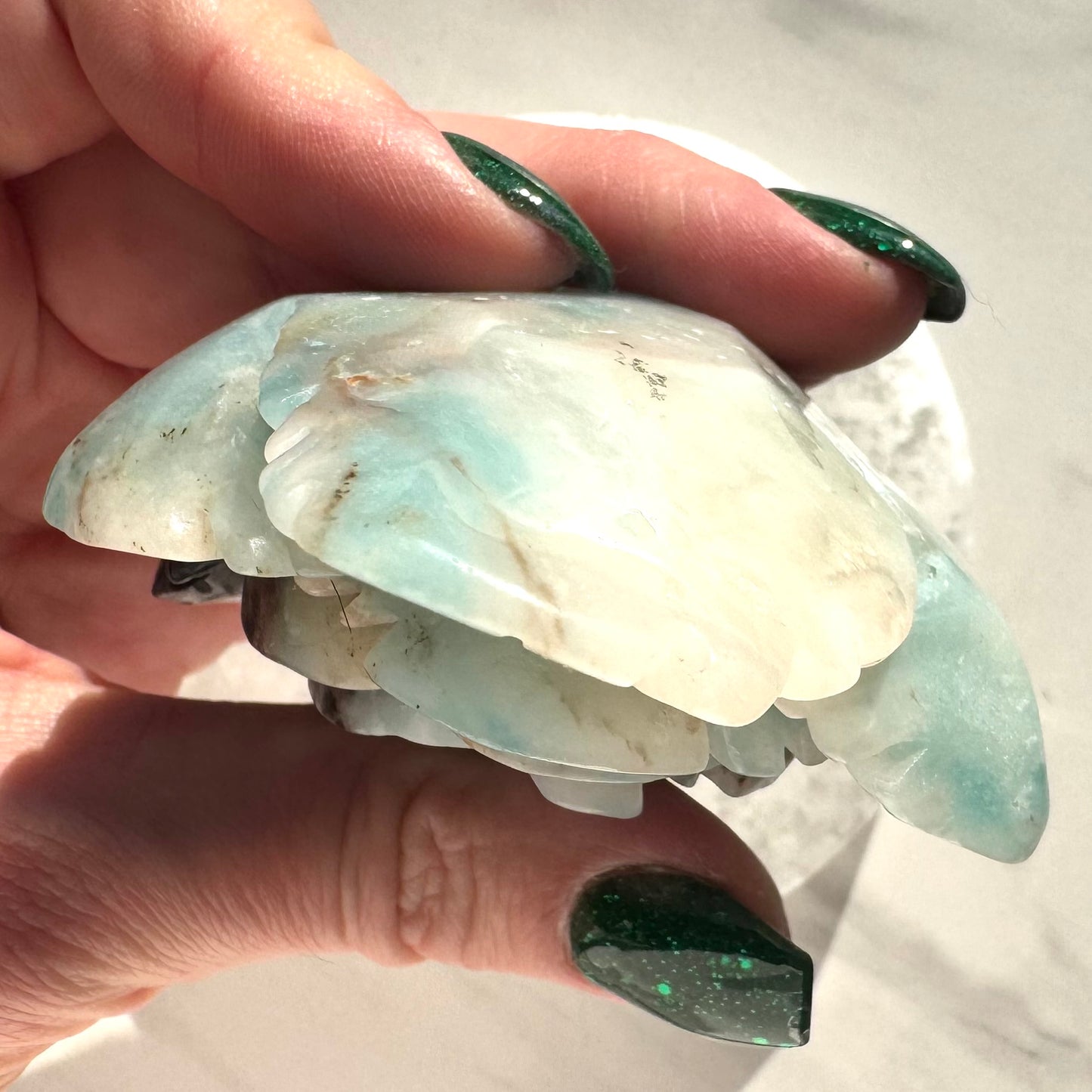 Blue Aragonite Rose Carving