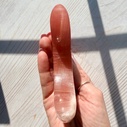 Rose Calcite Crescent Moon Carving – Crystal for Self-Love