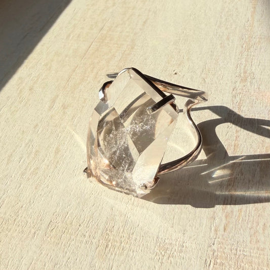 Gorgeous Faceted Clear Quartz Adjustable Silver Ring from Brazil