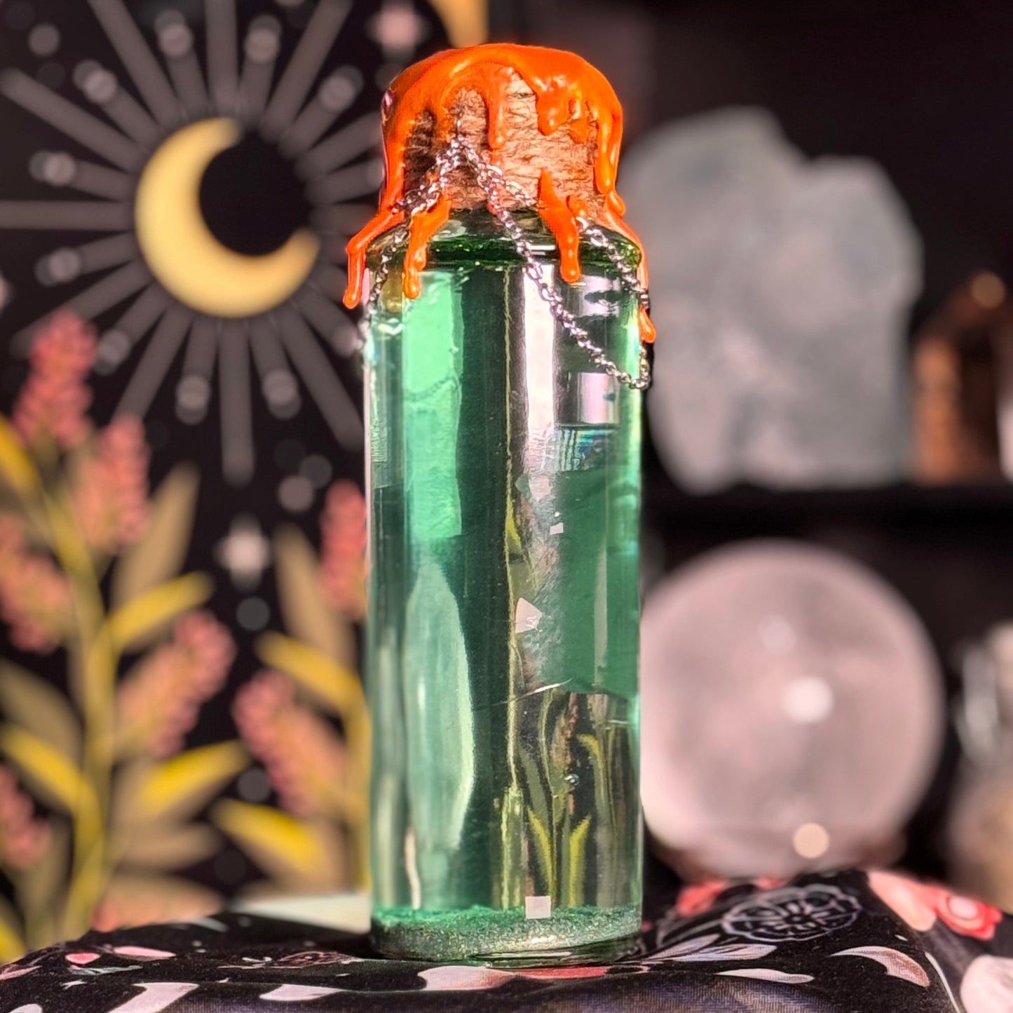Handmade "Glorious Morning" Glass Kinetic Potion Bottle w/ Green Aventurine Crystals