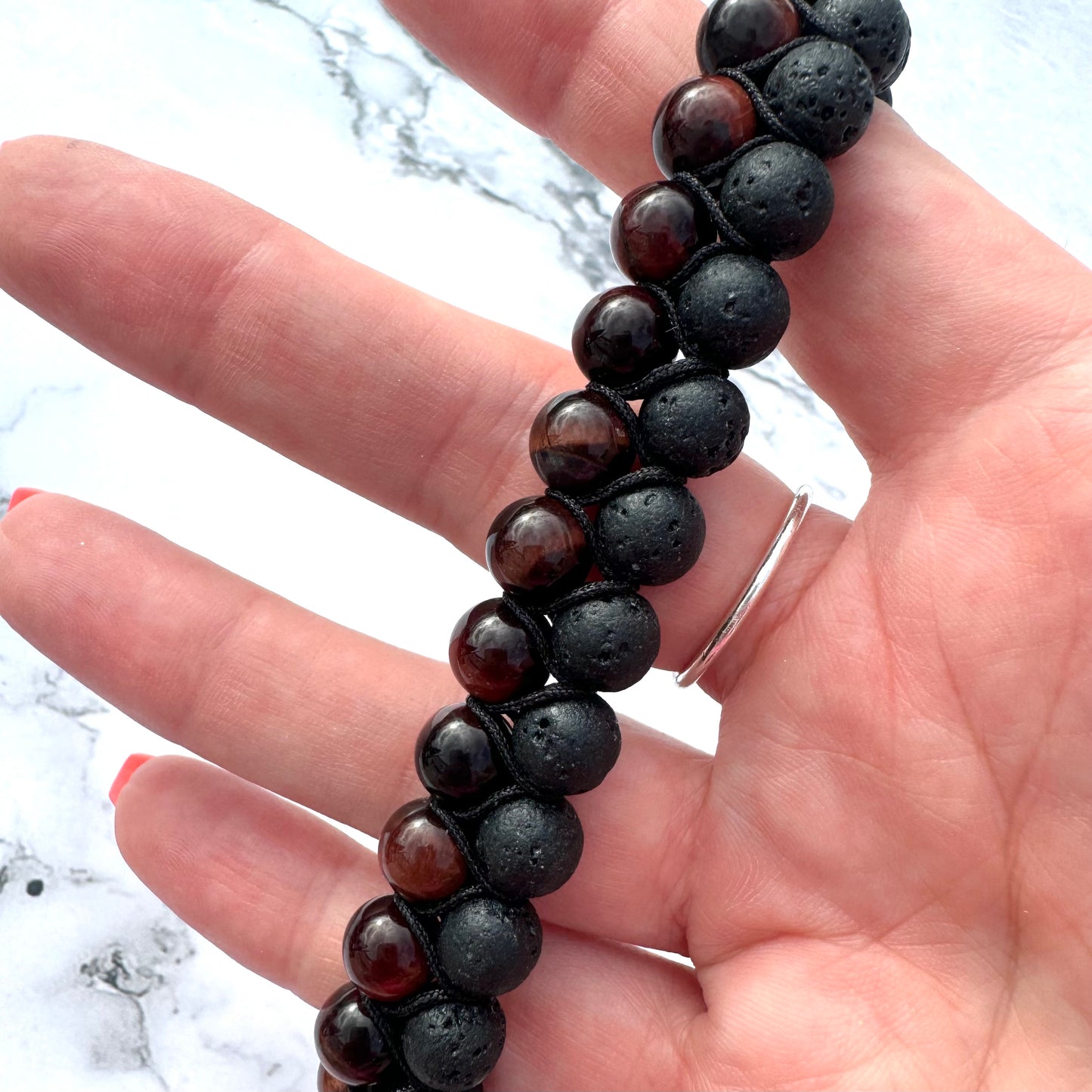 Red Tiger's Eye (Dragon's Eye) with Lava Stone Double Bracelet from China