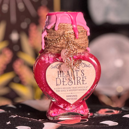 Handmade "Heart's Desire" Glass Kinetic Potion Bottle w/ Rose Quartz Crystals
