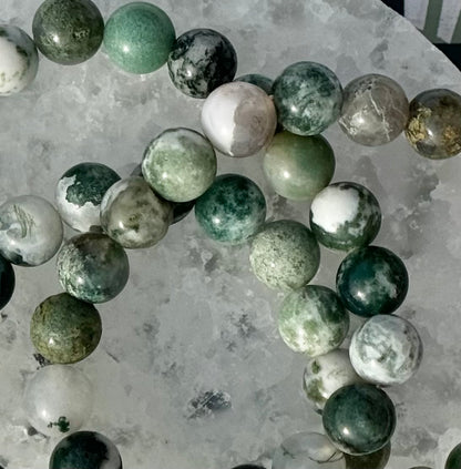 One (1) Moss Agate Bracelet (8.5mm Bead)