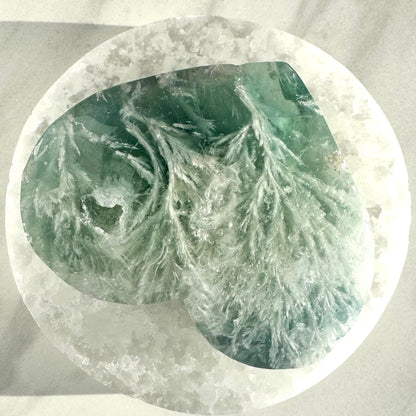 Snowflake Fluorite Heart Carving | Option A