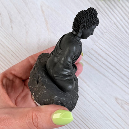 Karelian Shungite Buddha Carving - EMF Protection Statue