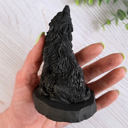 Karelian Shungite Howling Wolf Carving - EMF Protection Statue