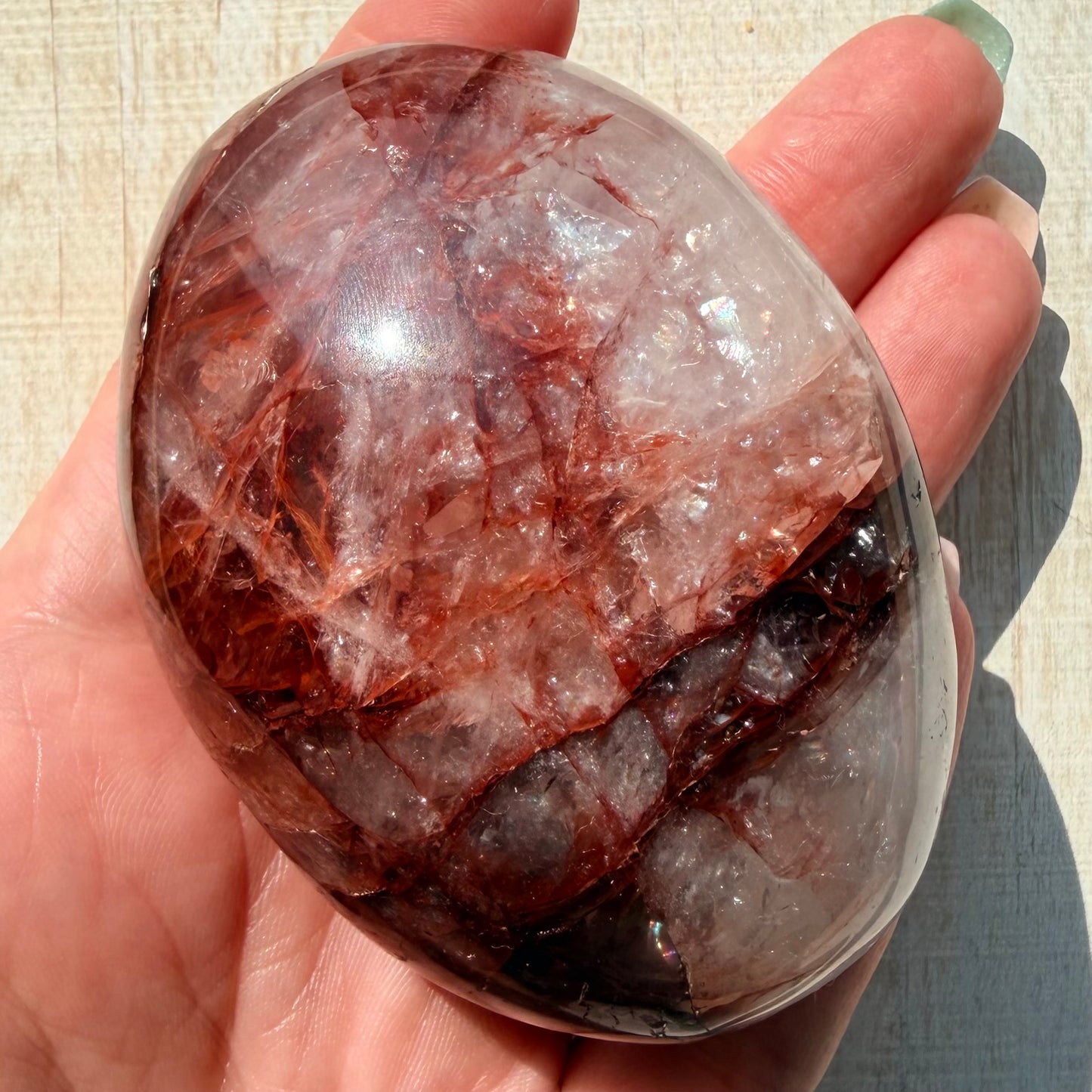 Fire Quartz Palm Stone | Hematoid Quartz | Option H