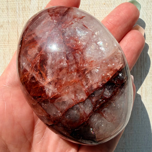 Fire Quartz Palm Stone | Hematoid Quartz | Option H