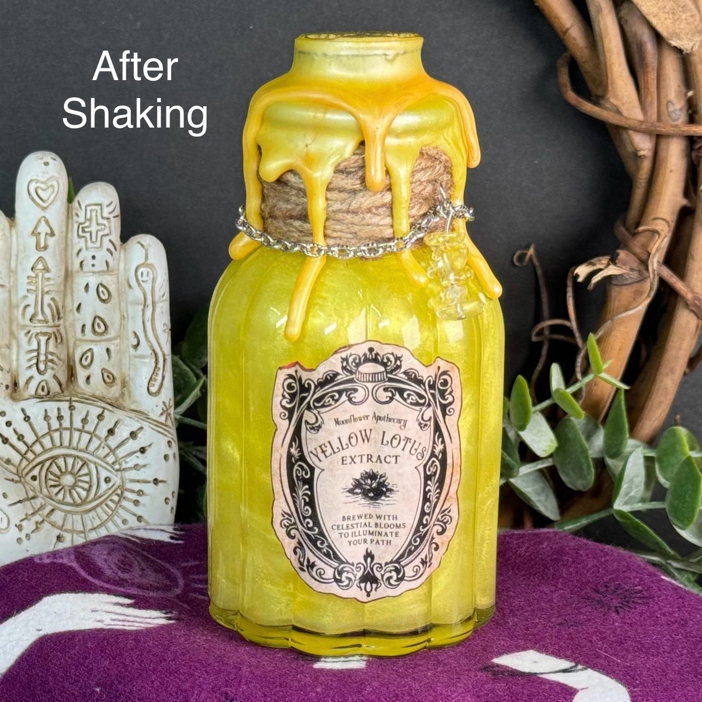 Handmade "Yellow Lotus Extract" Decorative Potion Bottle w/ Citrine Crystal Chips