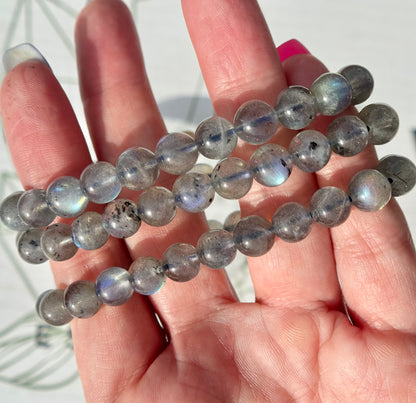 One (1) Labradorite Bracelet from Madagascar (8mm Bead)