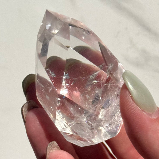 High Clarity Faceted Clear Quartz Freeform from Brazil