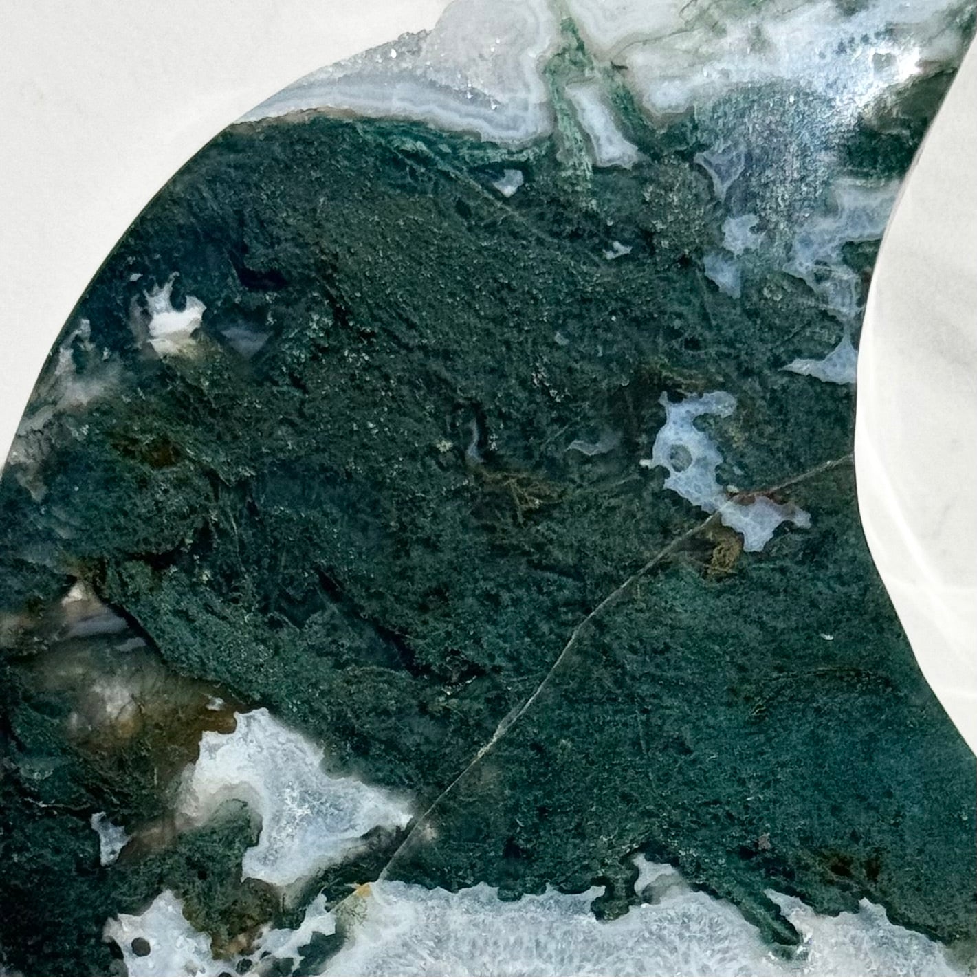 Large Moss Agate Crescent Moon Carving | Option A