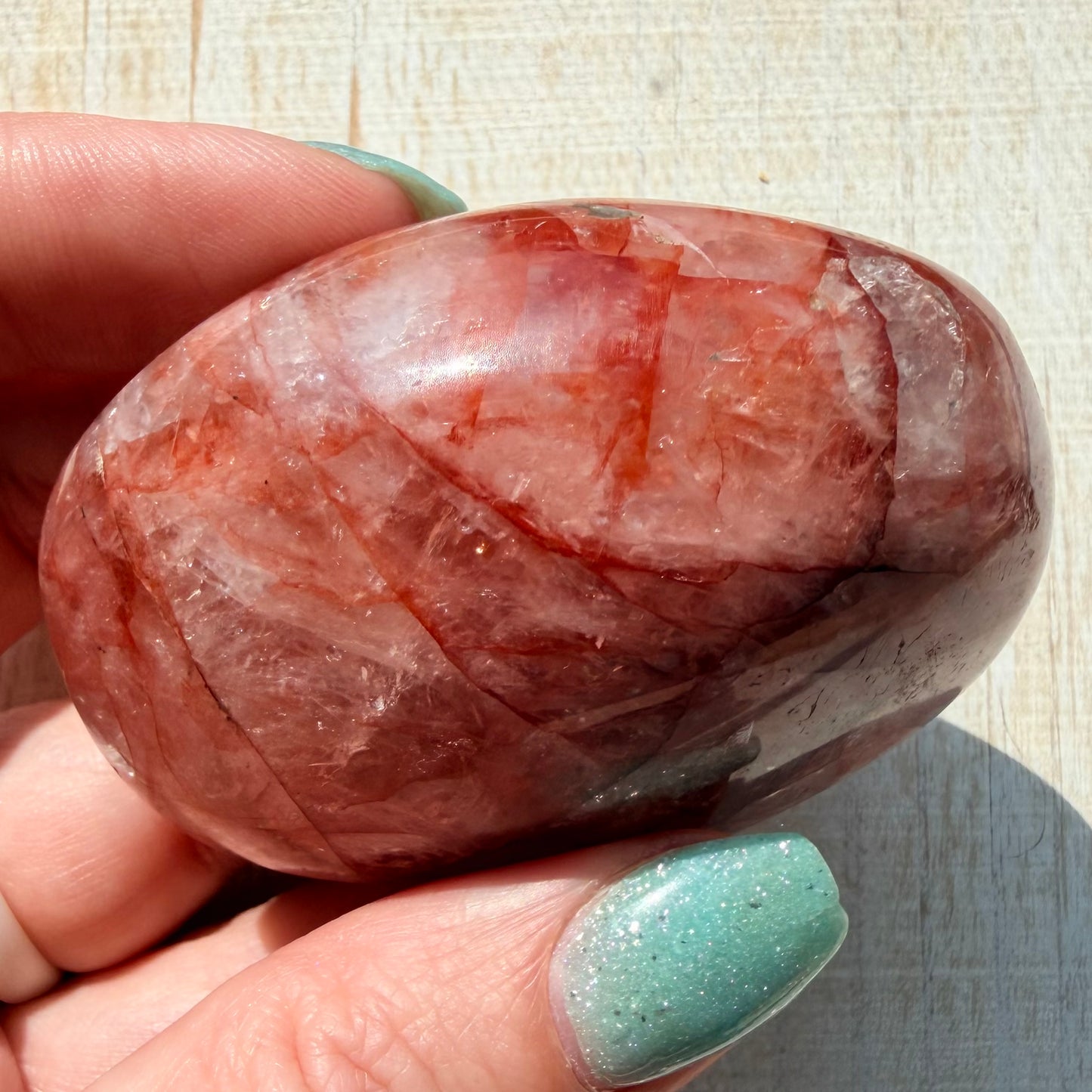 Fire Quartz Palm Stone | Hematoid Quartz | Option J