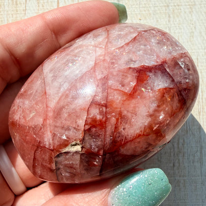 Fire Quartz Palm Stone | Hematoid Quartz | Option J