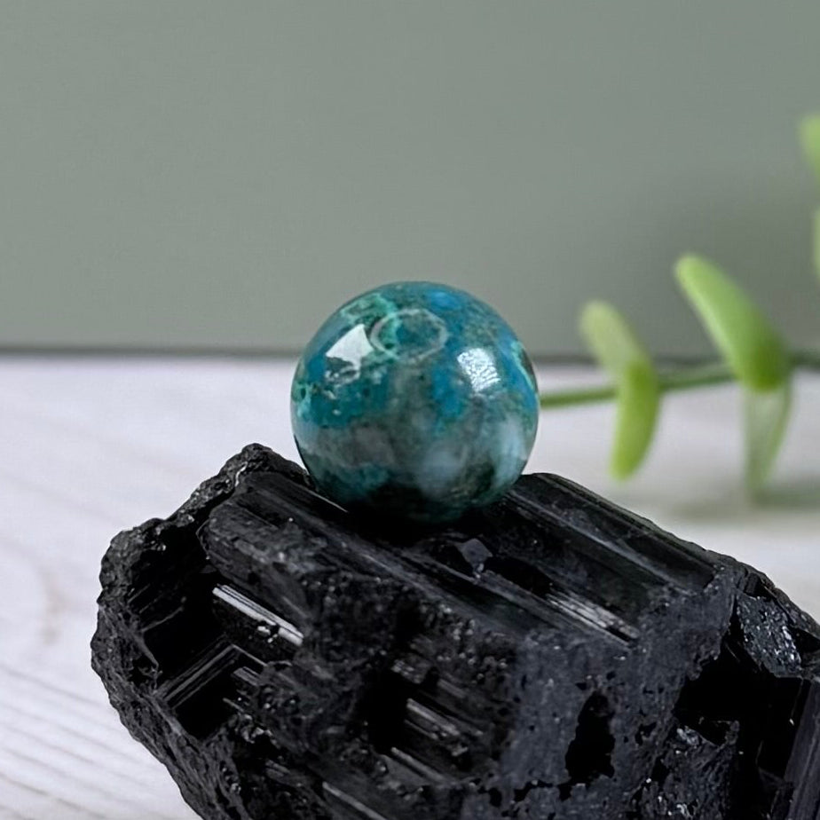One (1) Phoenix Stone Ultra Mini Sphere - Turquoise, Chrysocolla & Malachite Blend