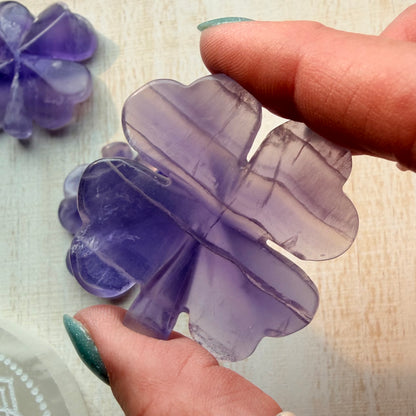 Purple Fluorite Shamrock Carving | Natural Crystal Lucky Charm
