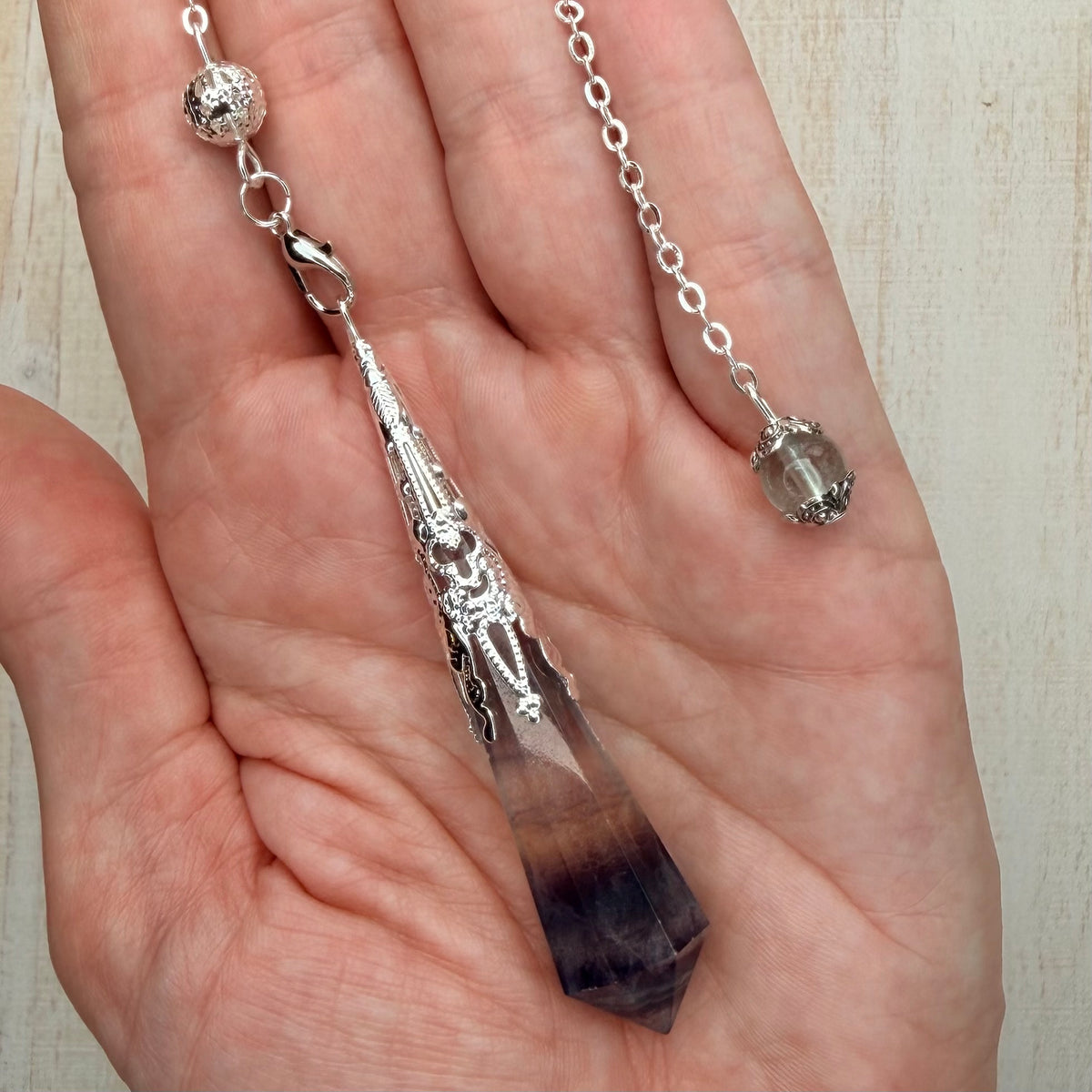 Faceted Crystal Point Pendulum with Silver Filigree Cap | Dowsing & Divination Pendulum