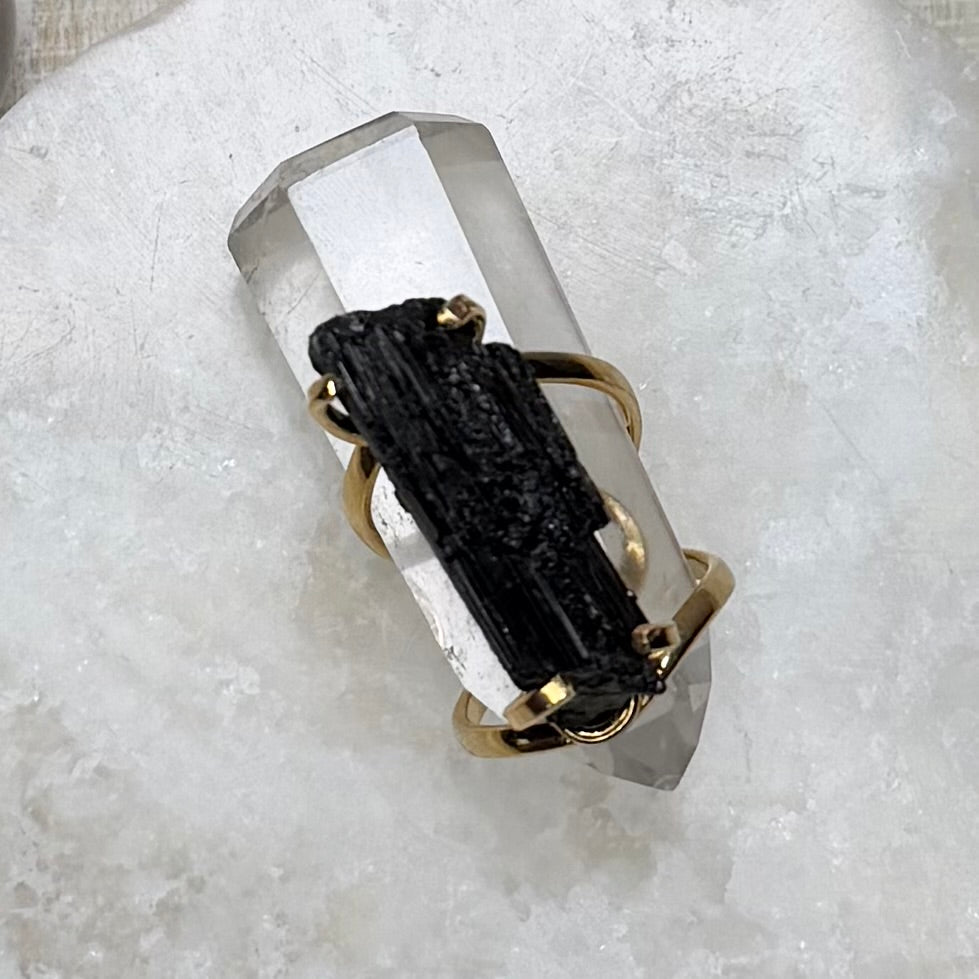 Gorgeous Adjustable Brazilian Raw Black Tourmaline Ring