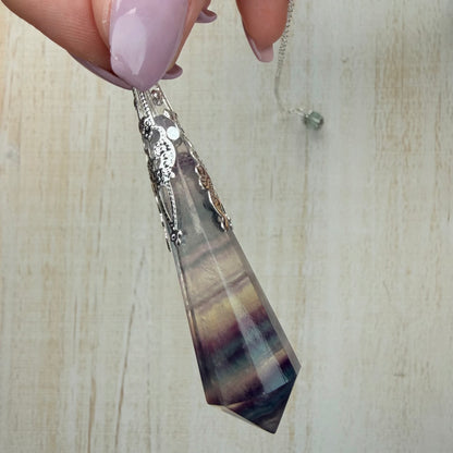 Faceted Crystal Point Pendulum with Silver Filigree Cap | Dowsing & Divination Pendulum