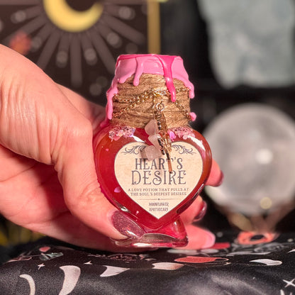 Handmade "Heart's Desire" Glass Kinetic Potion Bottle w/ Rose Quartz Crystals