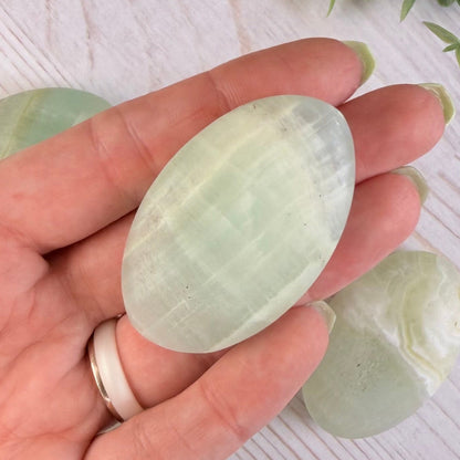 One (1) Pistachio Calcite Palm Stone | Intuitive Select