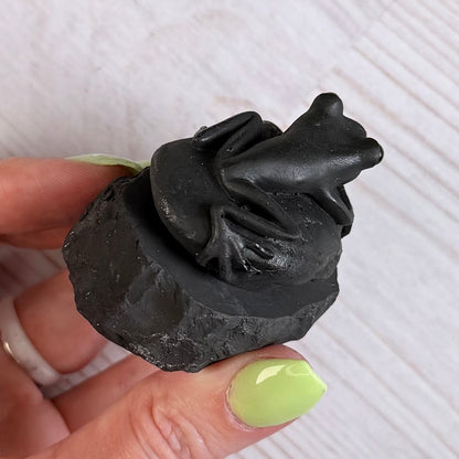 Karelian Shungite Frog Carving - EMF Protection Statue