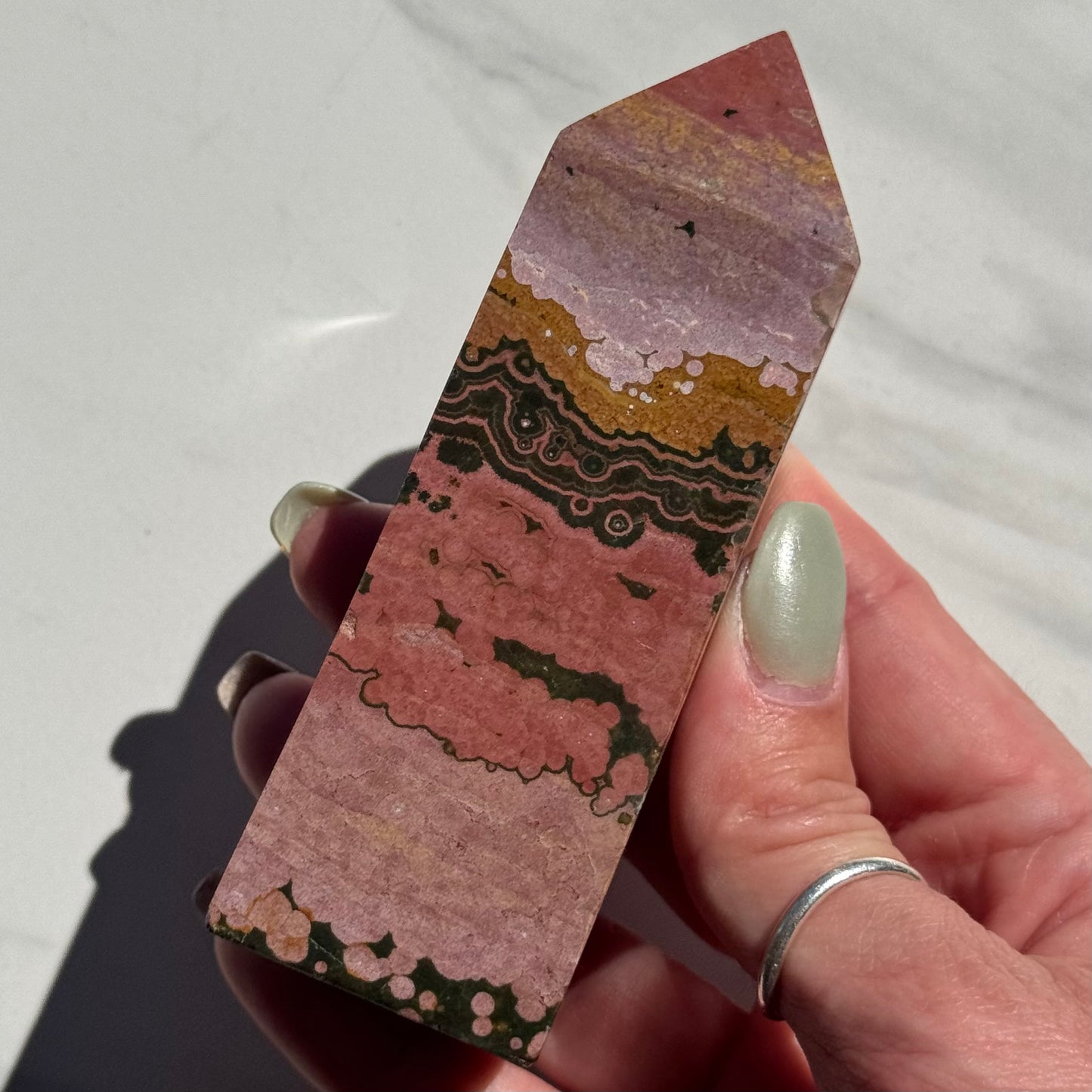 Stunning Natural Pink, Green, & Yellow Ocean Jasper Tower | Option A