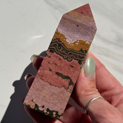 Stunning Natural Pink, Green, & Yellow Ocean Jasper Tower | Option A